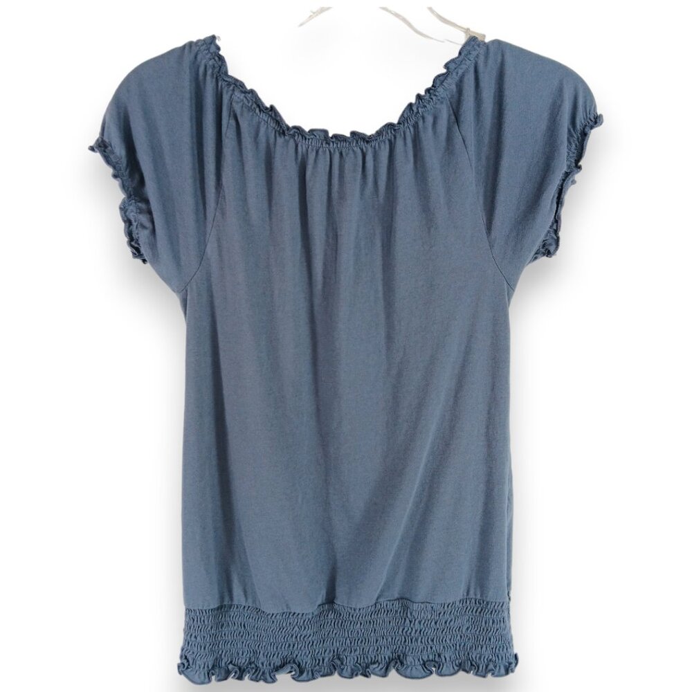 OLD NAVY- Women's Top-X SM-Shirred waist-Short sleeve-Blue-Casual-Summer-Loose - Picture 7 of 9